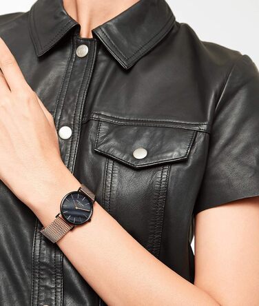 Жіночий годинник Liebeskind Berlin – Круглий кварцовий годинник 34мм – Металеве сітчасте браслет – Водостійкий 5ATM – Сучасний та елегантний Рожеве золото/Чорний з перламутровим відтінком