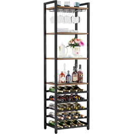 Tribesigns 20 Bottle Wine Baker's Rack, Freestanding Wine Rack, 9 Tiers, Industrial Freestanding Wine Rack Wine Bar with Glass Holder, Bottle Shelf for Bar, Kitchen, Dining Room, Rustic Brown