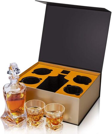 KANARS Whisky Decanter and Glasses Set, 800 ml Lead-Free Crystal Whiskey Decanter with 4x 300 ml Glasses, 5-Piece, Gift Box