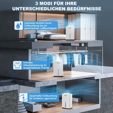 Електричний осушувач повітря 9л/добу, тихий, з дитячим замком, захистом від переливу та авторестартом, для спальні, ванної, підвалу та пральні