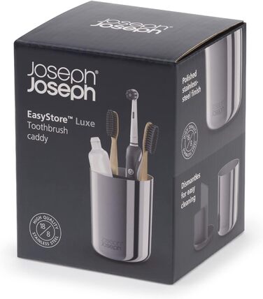 Joseph Joseph EasyStore - Luxus Edelstahl Zahnbürstenhalter Caddy Badezimmer Lagerung, Regular - Stainless Steel
