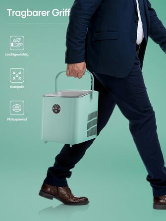 Машина для приготування льоду FOHERE 14 кг, 24 години, 8 кубиків за 6 хвилин, 2 розміри, самоочищення, з ручкою, лопаткою та кошиком, для вечірок, офісу, кемпінгу (м'ятний)
