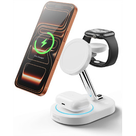 Intoval 3-в-1 Магнітна Бездротова Зарядка для iPhone 17/16/15/14/13/12, Apple Watch та AirPods, Швидка Зарядка з Блоком Живлення (Білий)