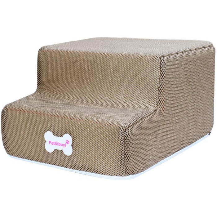 Сходинки для собак на 2 щаблі: для ліжка, дивану, 20 см, широкі, антиковзні, для маленьких, старих, великих собак та котів, Khaki