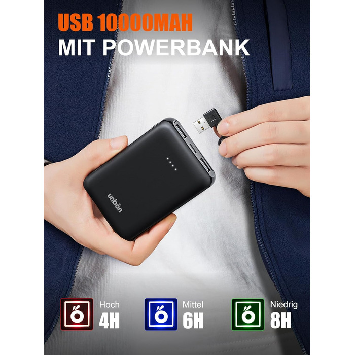 UNBON Гріюча жилетка з флісу, чоловіча жилетка з підігрівом, жилетка з Powerbank 10000mAh USB, 3 режими нагріву, 6 зон нагріву (XXL, Синій)