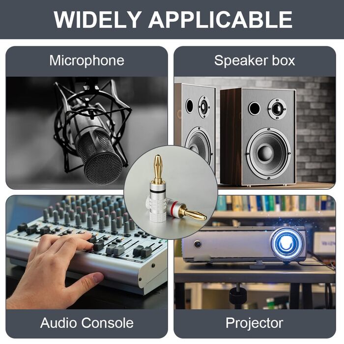 Бананові конектори для акустики 24K позолота, 4.5 мм, 90 градусів (4 шт.)