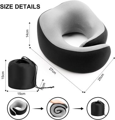 Подушка для шиї Gemice для подорожей та літака, з кріпленням на липучці, з піною пам'яті, для дорослих, чорна