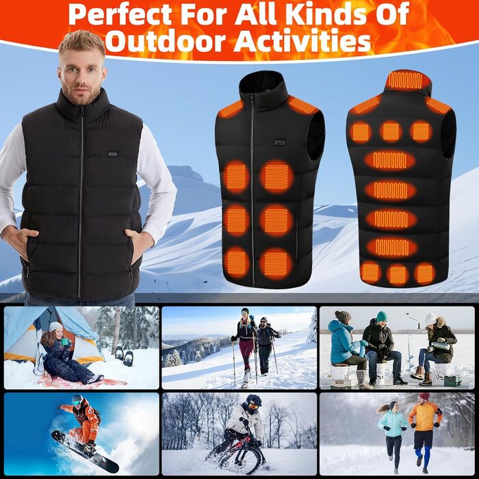 Гріюча жилетка для чоловіків та жінок, 21 зона нагріву, 3 регулятори температури, електрична жилетка USB для катання на лижах, риболовлі, мотоцикла, кемпінгу, активного відпочинку (без Powerbank), XXL