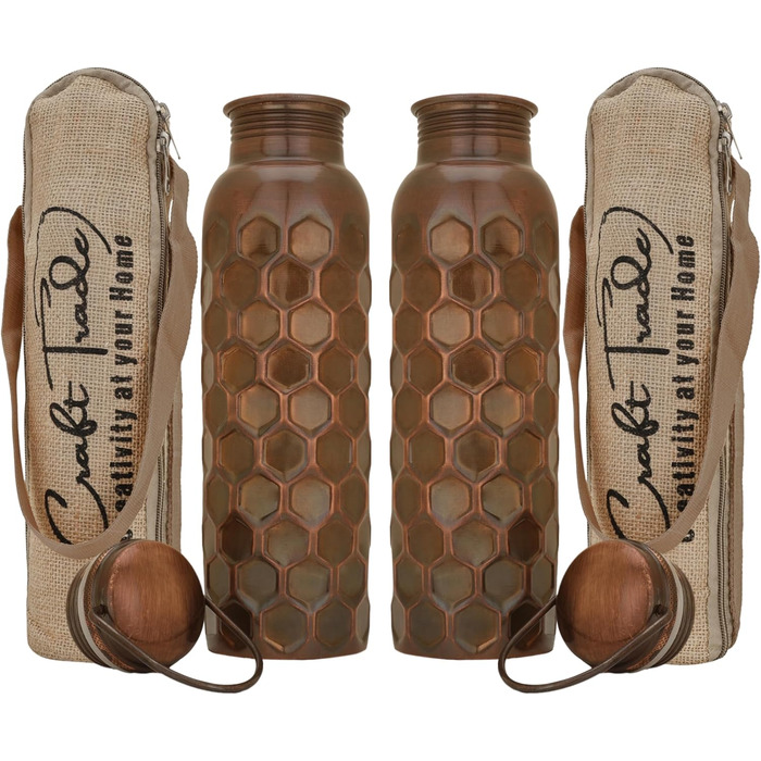 Copper Water Bottle, Pure Natural Bottle, Water Bottle with Lid and Carrying Bag, 34oz/1000ml, Leak-Proof Ayurveda Copper Bottle for Office and Yoga - (Antique Black, 2)