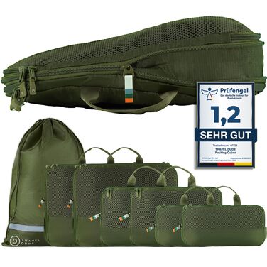 Набір органайзерів для валізи TRAVEL DUDE (7 шт., зелений), з компресією з переробленого пластику