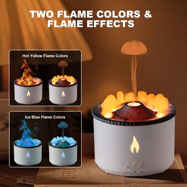 Vulkan Humidifier Flame Aroma Diffuser: 360ml Aromatherapy Humidifier 2 Mist Modes Humidifier Remote Control Oil Cold Mist Diffuser with Night Light for Home, Gym