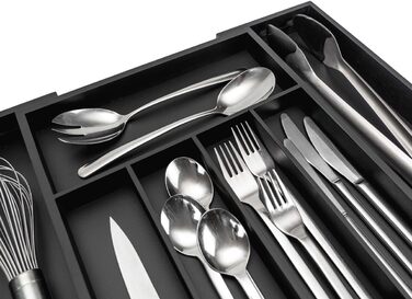 Органайзер для кухонних шухляд Besteckkasten #47 (глибина 47 см) з бамбука - чорний, висувний, для порядку в кухні