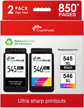 Комплект картриджів ColoWorld PG-545XL та CL-546XL (чорний, кольоровий) для принтерів Canon Pixma TS3350, TS3351, TS3450, TS3451, TR4550, TR4551, MX495, MG2550s, MG3050, TS3150