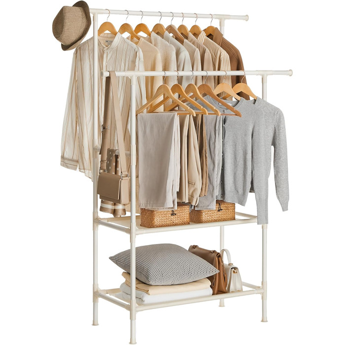 SONGMICS Дзеркало-вішалка для одягу металева, біла, 2 перекладини, 2 полиці, до 70 кг, проста збірка RDR02WT