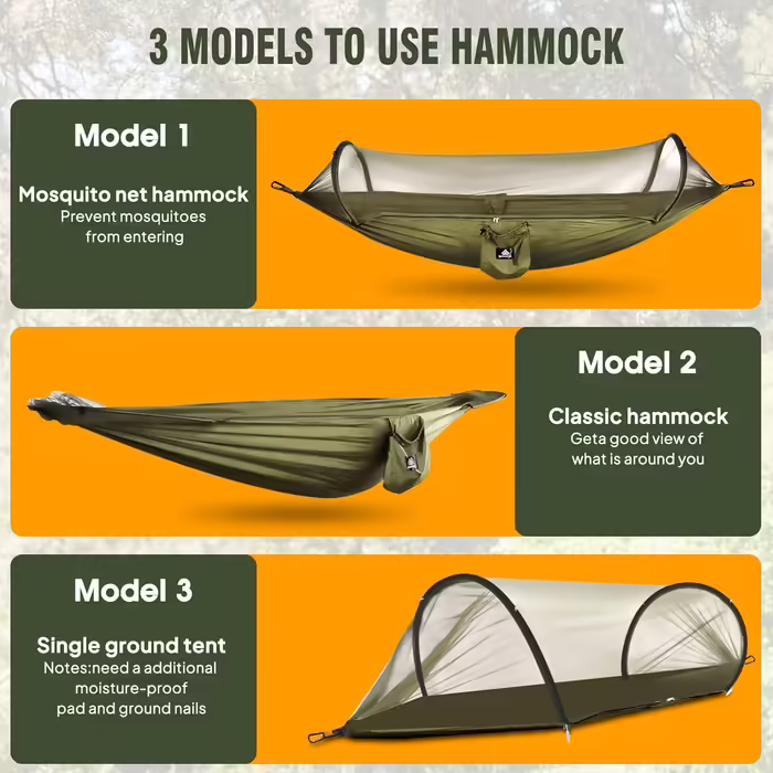 NATUREFUN Ultra-Light Travel Camping Hammock with Mosquito Net | 300 kg (660 lbs) Load Capacity, Breathable Quick-Drying Parachute Nylon | Includes 2 Premium Carabiners and 2 Nylon Straps