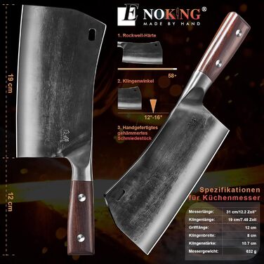 ENOKING Hackmesser: ручний кухонний ніж з високоякісної сталі, 19 см. Ідеально для дому та ресторану