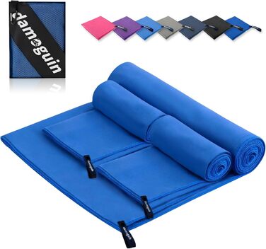 Набір з 3-х рушників з мікрофібри (великий 180х80 см, 2 шт. маленький 80х40 см) - швидковисихаючі спортивні рушники для фітнесу, пляжу, басейну та подорожей (темно-синій)