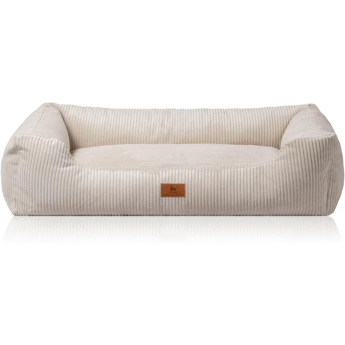 Knuffelwuff Dog Bed in Corduroy with Hand-Woven Character Olivia XL 105 x 75cm - Removable Cover - Washable - for Large, Medium and Small Dogs (L 105 x W 75 x H 25 cm, Beige)