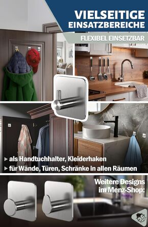 Набір гачків самоклеючих, 4 шт, нержавіюча сталь, для ванної кімнати, кухні, з водонепроникними клейкими подушечками