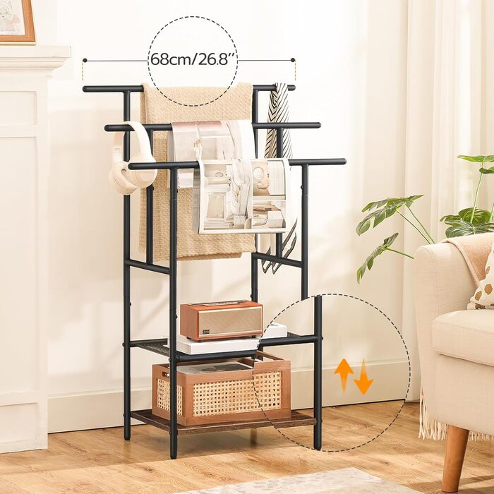 HOOBRO Стійка для рушників з 3 перекладинами, 2 полиці, для ванної кімнати, коричнево-чорна