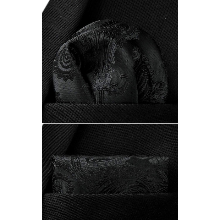 HISDERN Комплект краватки та нагрудного хустинки для весілля, патерн пейслі, жаккард, однотонні кольори, чорний