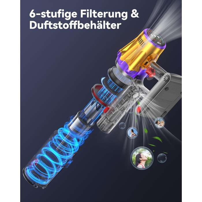 Бездротовий акумуляторний пилосос H9 58000Pa/650W з LED-дисплеєм та антизаплутувальною насадкою для тварин, килимів та твердих поверхонь, золотистий