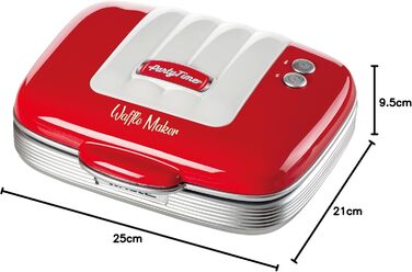 Ariete Party Time Waffle Maker - Non-Stick, 700W, Red