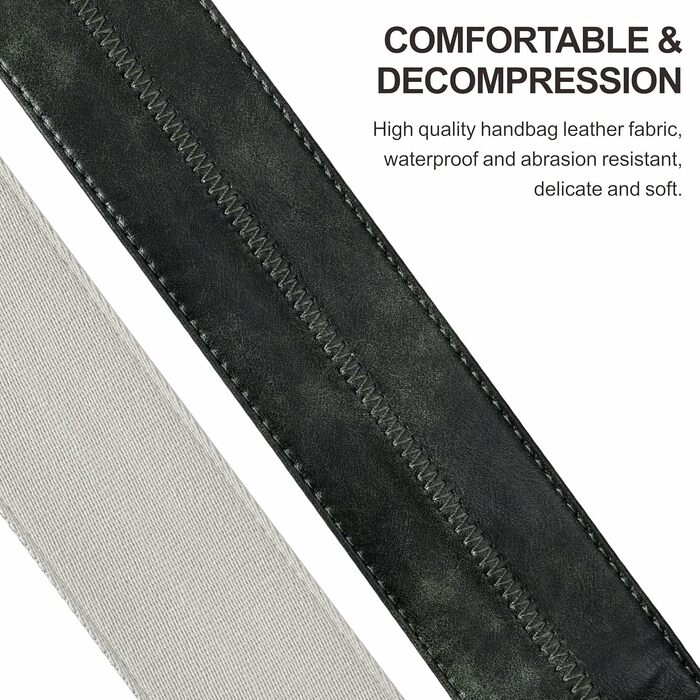 Гітарний ремінь Nefelibata з кишенею для медіатора, 2.3-дюймовий веганський шкіряний ремінь для гітари в стилі Porter, вінтажний стиль 30-х років, з медіаторами, кнопками та замками. Регульована довжина від 42 до 66 дюймів (зелений)