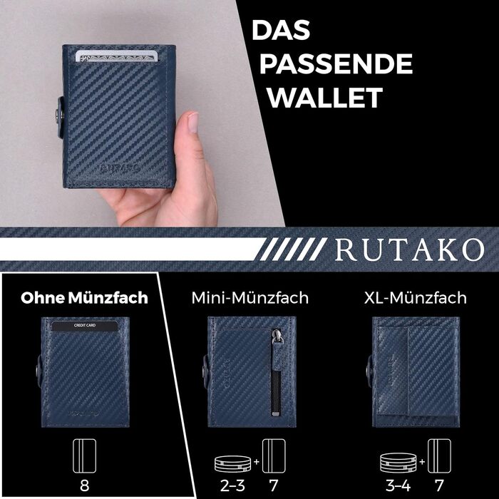 Слім-гаманець RUTAKO з RFID-захистом для чоловіків та жінок, компактний картхолдер з карбону, синій (без монетниці)