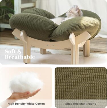 Кішка лежанка CheerPals, квіткова форма, 55x55 см, велике софа для котів, стильний лежак з м'яким пружним подушками, меблі для котів для сну, білий (зелений)