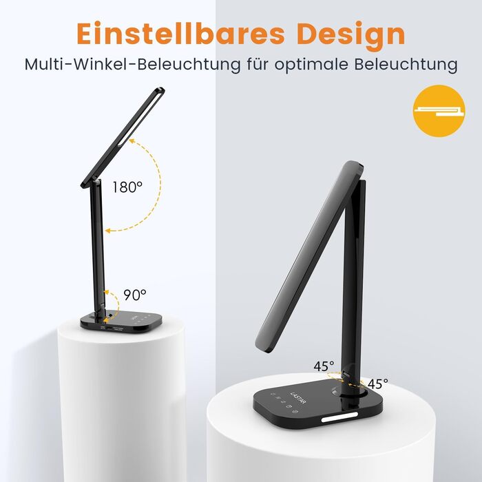 LED-лампа настільна LASTAR з USB-зарядкою, диммуванням, 5 режимами, таймером та нічним світлом