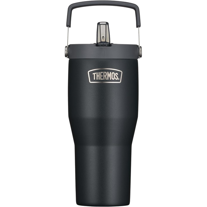 Термос REFRESHING SERIES: Ізольований термокружка-термос з трубочкою та ручкою, 0.85л, чорний матовий, з кришкою-стійкою та ручкою