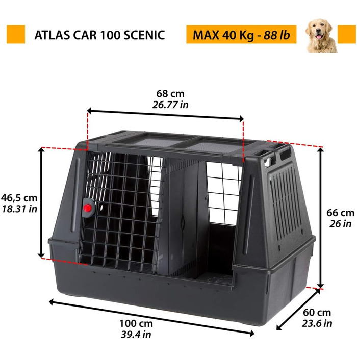 Переноска для собак Ferplast ATLAS CAR SCENIC MINI - переноска для автомобіля, 100x60x60 см