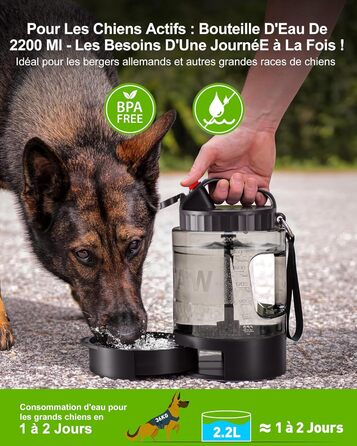 Льосоток 2200 мл пляшка для води для собак, переносний XXL великий об'єм - для подорожей та кемпінгу для великих собак (Чорний)