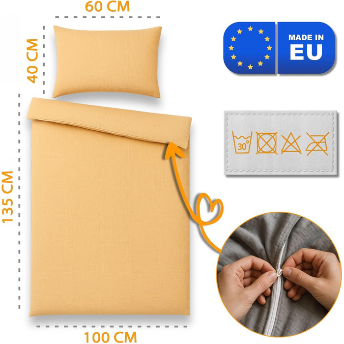 Бетліна з мусліну для дитячого ліжечка 100x135 см - комплект з наволочки 40x60 см та ковдри. Бавовна, сертифікат Oeko-Tex. (Бежевий)