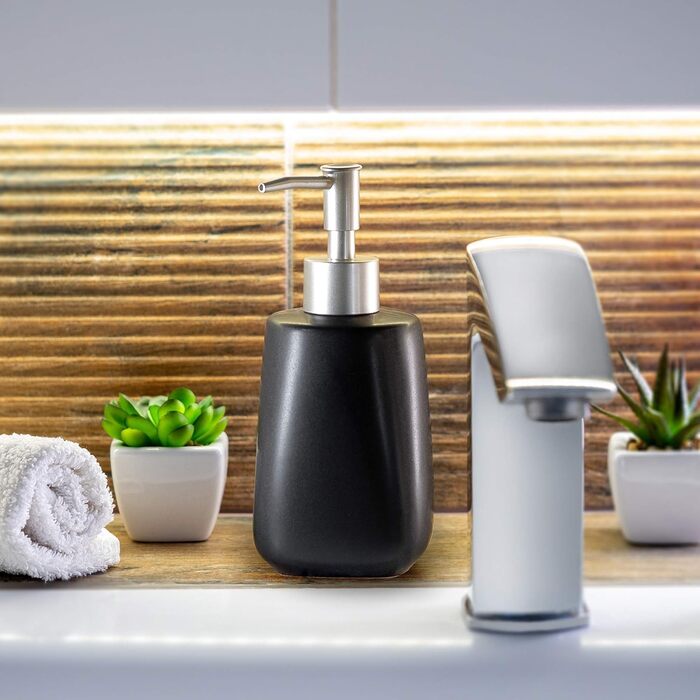 Дозатор мила KADAX з помпою, керамічний дозатор для мила, мийна станція для кухні та ванної кімнати (Чорний)