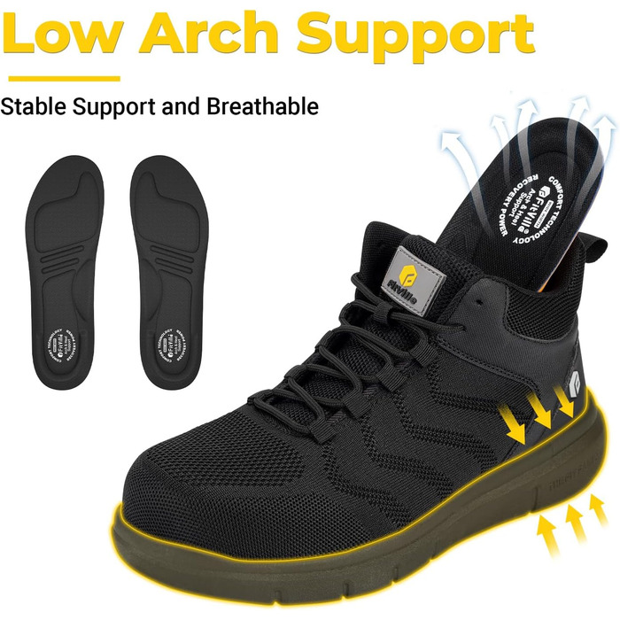 Черевики безпеки чоловічі FitVille широкі з металевим носком, дихаючі, антиковзкі, захисні, 43 EU, чорні