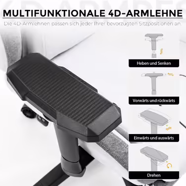 Ігрове крісло Dowinx з тканини XXL, ергономічне, з масажем, 4D підлокітники, підніжка, сіре, для ПК та офісу