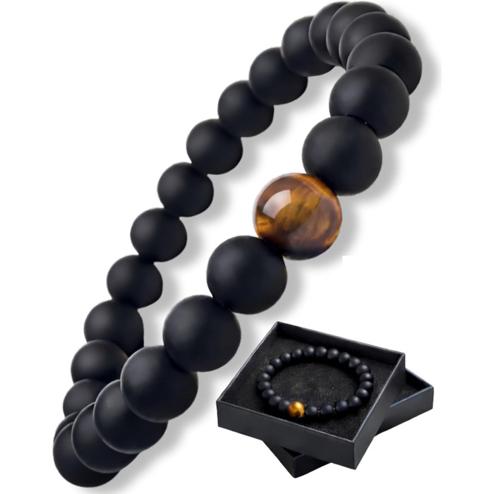 Браслет чоловічий 9 O'Clock Perlenarmband з оніксу 8мм, еластичний, ручна робота (Німеччина), з тигровим оком (чорно-коричневий)