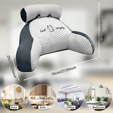 Крісло-подушка для читання Suewidfay, 70x50 см, велике, для дорослих, з підголовником та підлокітниками, сірого кольору