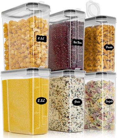 Набір контейнерів для зберігання Withosent 24 шт. з кришкою, пластикові, для продуктів, зерна, мюслі, з етикетками та ложкою (2L 1.6L 0.8L)