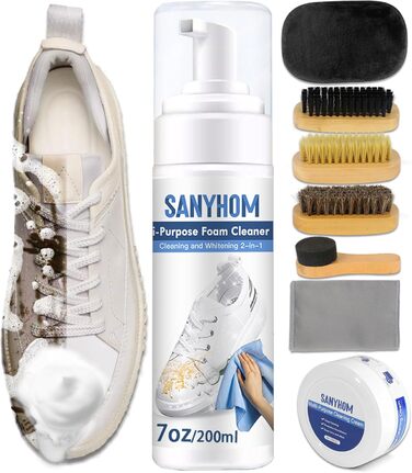 SANYHOM Sneaker Cleaner Set 8 in 1, Sneaker Cleaning Set for Sneakers and Shoes, Premium Sneaker Cleaner Shoe Cleaning Set with Brush, Shoe Cleaning Cream, and Towel for White Shoes, Athletic Shoes