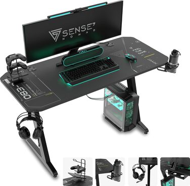 Ергономічний ігровий стіл SENSE7 для ПК з поверхнею з вуглецевого волокна, 120x60 см, Cybernetic