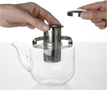 VIVA Scandinavia Teapot with infuser, glass tea maker with heat-resistant tea strainer, glass pot for tealights with burner, suitable for loose leaf tea (without tea bags), 1.3 Liter (Set)