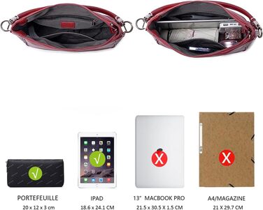 Сумка жіноча David Jones Hobo середнього розміру з м'якої PU шкіри бордового кольору. Шопер, сумка через плече з довгими ручками для повсякденного використання