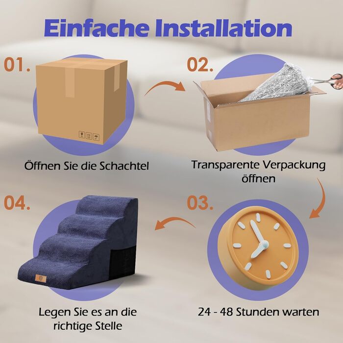 Сходинки для собак Eukue: 2/4 сходинки для маленьких собак до ліжка/дивану, з щільного пінополіуретану, портативні, знімний чохол (білий/синій)