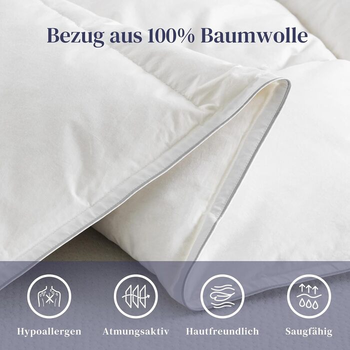 BedStory Down Comforter 135x200, All-Season Duvet with 1215g Down and Feather Filling, 100% Cotton Down Comforter 450gsm, Oeko-TEX and RDS Certified