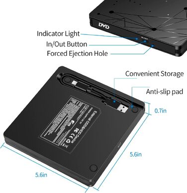 Зовнішній CD/DVD привід LMEN з USB 3.0 для ноутбука та ПК, портативний DVD-записувач CD-ROM, низький рівень шуму, сумісність з Windows, Linux, MacBook