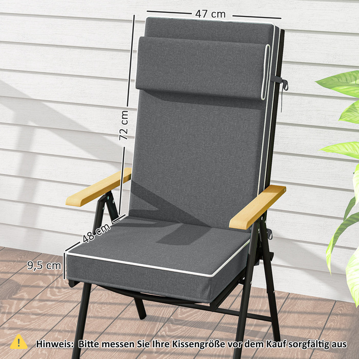 Подушка для сидіння Outsunny 120 x 47 x 9,5 см водовідштовхувальна, подушка для стільця з зав'язками, підголівник, UPF50+ Outdoor Indoor, сидіння для розкладного стільця, обіднього стільця, темно-сіра | Aosom