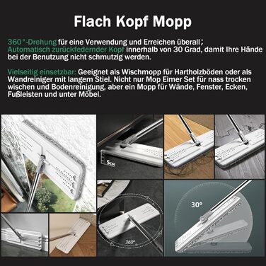 JOYMOOP Mop and Bucket Set with Wringer for Home, Flat Mop and Bucket System, Mops for Floor Cleaning and Wall Cleaner, with 3 Reusable Microfiber Mop Pads